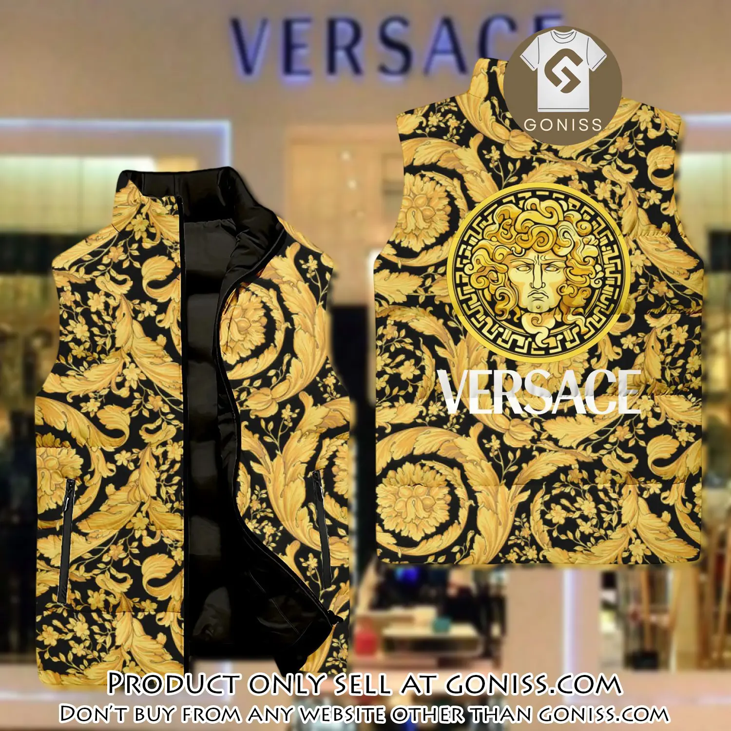 Versace yellow black logo type 02 luxury brand 3d sleeveless down jacket gn1009819